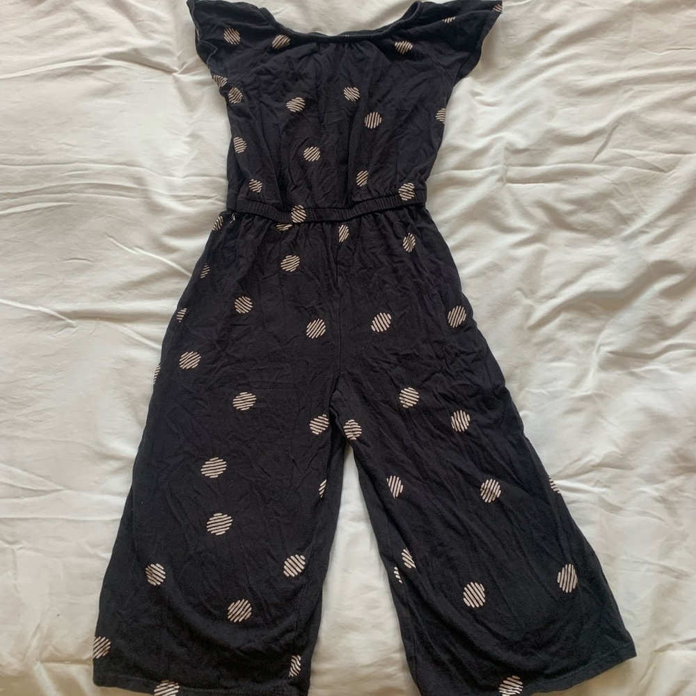 Jumping Beans Girls 6 Y Wide Leg Romper Black White Dots
